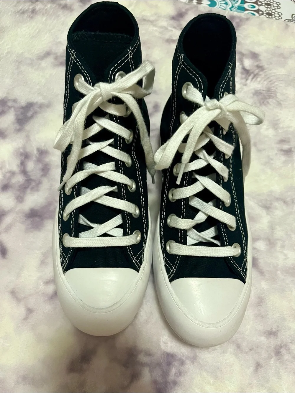 Converse Black and White Platform Lug-Sole High-Top Sneakers